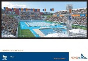 Il rendering della piscina del nuoto durante il Mondiale di Roma2009