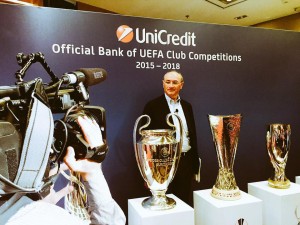 Federico Ghizzoni (ceo Unicredit group) a Berlino durante la presentazione "global" dei diversi trofei calcistici a marchio Uefa. 