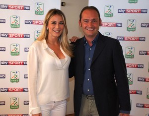 La conduttrice di SkySport Diletta Leotta con Gianluca di Marzio (esperto di Calciomercato)