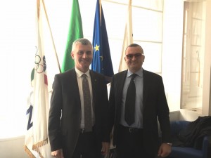 I vertici di Scelta Civica (da sx Mariano Rabino e il segretario Enrico Zanetti) in visita al CONI
