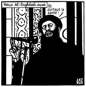 La vignetta "incriminata" su Al Baghdadi - pubblicata sul periodico parigino "Charlie Hebdo"