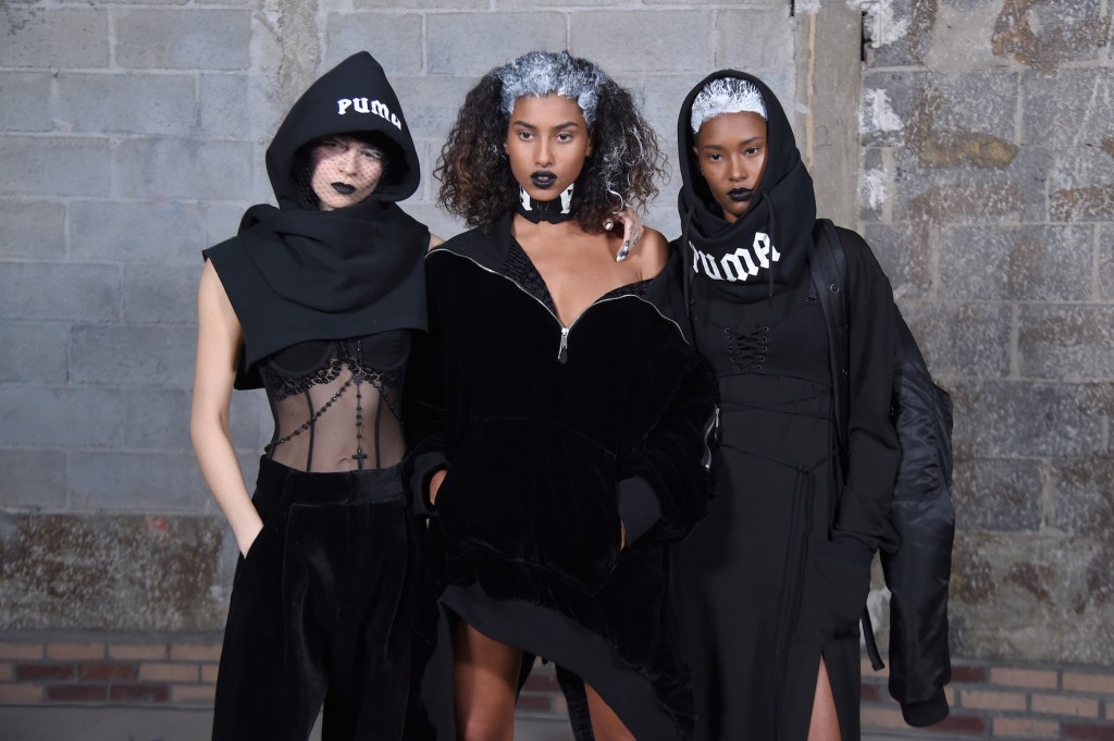 NEW YORK, NY - FEBRUARY 12:  Models pose backstage at the FENTY PUMA by Rihanna AW16 Collection during Fall 2016 New York Fashion Week at 23 Wall Street on February 12, 2016 in New York City.  (Photo by Jamie McCarthy/Getty Images for FENTY PUMA)