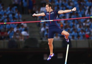 BEIJING, CHINA - AUGUST 24:  Renaud Lavillenie of France competes in the Men's Pole Vault final during day three of the 15th IAAF World Athletics Championships Beijing 2015 at Beijing National Stadium on August 24, 2015 in Beijing, China.  (Photo by Cameron Spencer/Getty Images)