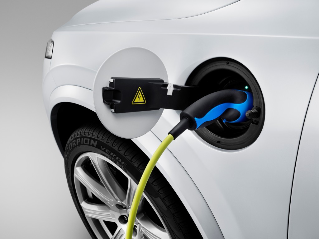 The connector for the all-new Volvo XC90 Twin Engine charge cable is located above the left front wheel arch.