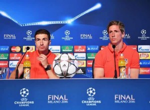 Un momento della conferenza stampa dei Colchoneros prima della finale UCL Milano 2016 - fonte: www.uefa.com