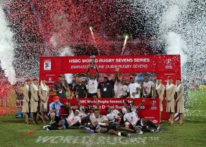 Le isole Fiji vincitrici delle ultime due edizioni dell'HSBC World Rugby Seven Series (foto tratta dalla pagina FB delle Fiji)
