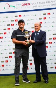 Molinari (vincitore dell'Open 2016) e Franco Chimenti (presidente FIG)