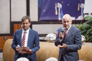 Un momento della conferenza stampa delle Fiamme Oro Rugby