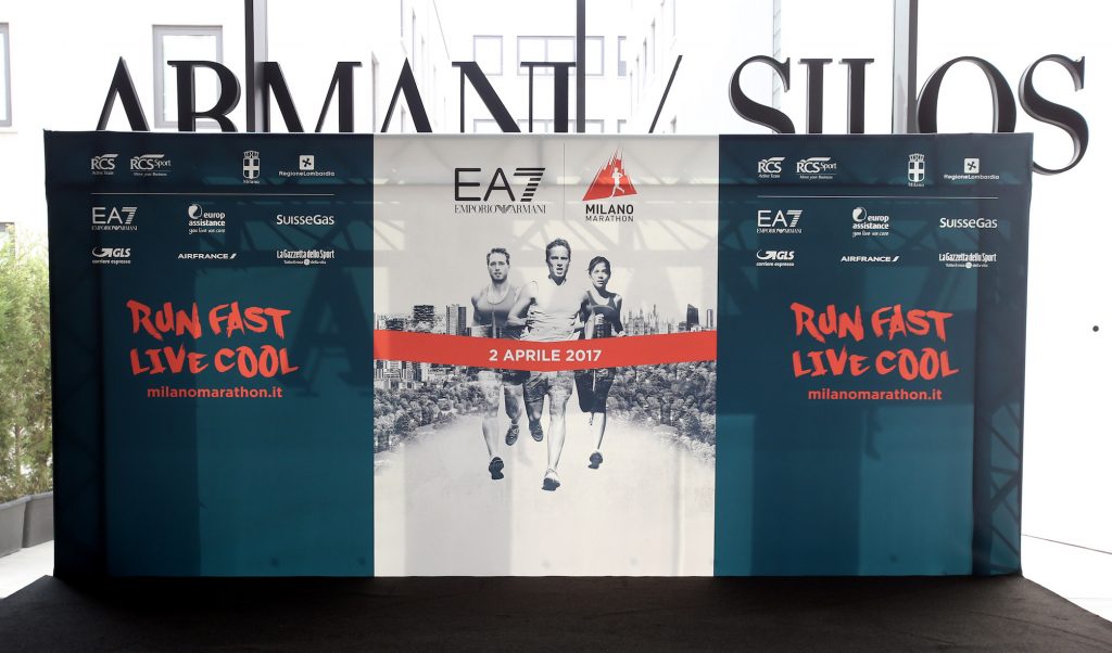 questa mattina all'Armani Silos  a Milano in occasione della presentazione alla stampa della Ea7 Emporio Armani - Milano Marathon 2017, 11 Ottobre 2016. ANSA / MATTEO BAZZI