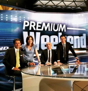 Un momento della trasmissione Mediaset "Premium Weekend", condotta da Dario Donato. 