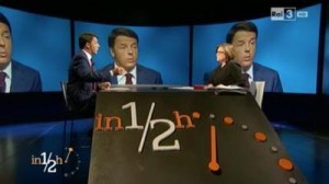 Il premier Matteo Renzi intervistato da Lucia Annunziata su "In 1/2 ora" su RaiTre