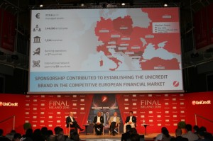 Un momento della conferenza stampa sui dati della sponsorship Unicredit-Uefa Champions League (2009-2018)